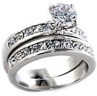 6mm Clear Stone Wedding Band Engagement White Ring Set  