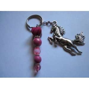    Handcrafted Bead Key Fob   Pink/Silver*/ Horse: Everything Else