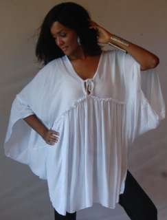 Y814S WHITE/BLOUSE TOP PONCHO OS M L XL 1X 2X 3X RUFFLED ROUNDED 