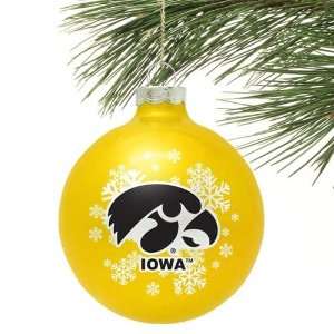 Iowa Hawkeyes Gold Snowflake Glass Ornament Sports 