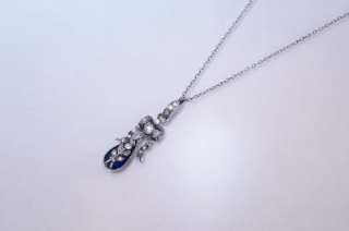 Antique Georgian Silver Diamond Paste Royal Blue Enamel Bow Pendant 