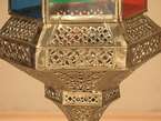 Syrian Brass Hanging Lamp Chandelier w/ Tinted Glass  