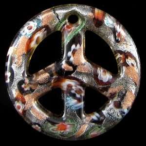  50mm lampwork glass peace sign coin pendant 40464