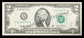This original US $2 uncirculated note, is colorized only on the 