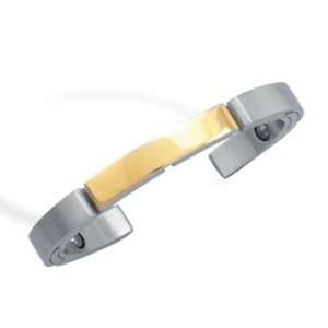    Stainless Steel and 14 Karat Gold Plated Cuff Bracelet: Jewelry