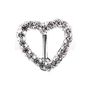 Top Drop Belly Ring with Clear Gem Paved Heart   14G   3/8 Bar Length 