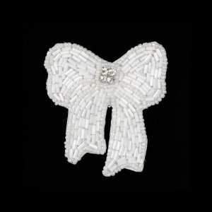  Beaded Bow Brooch Silver/White By The Each: Arts, Crafts 