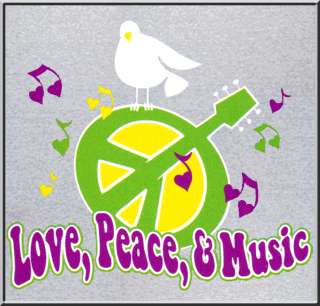 Love Peace Music Guitar Retro Shirt S L,XL,2X,3X,4X,5X  