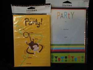 NEW Assorted Party Invitations Kid/Adult Monkey Drinks  