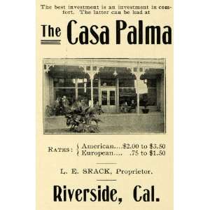  1901 Ad Casa Palma Hotel Riverside California L E Srack 