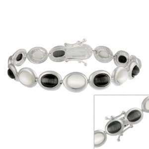   Sterling Silver Bracelet with Black & White Cats eye Stones: Jewelry