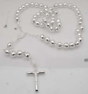 MENS ROSARY CHAIN NECKLACE CROSS Silver 8mm 30 59gr  