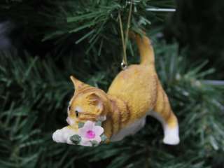Cat / Kitten with Flower Christmas Ornament, Tabby  