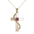 Lab Created Ruby and White Sapphire Squiggle Pendant. 10K Yellow Gold