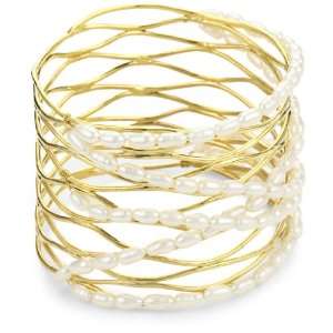 Isharya Gold Wire Pearl Bangle Bracelet, Size Small 