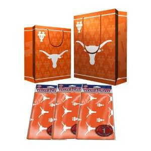 Texas Longhorns NCAA Gift Bags (2 Large,1 Medium) & Flat Gift Wrap (2 