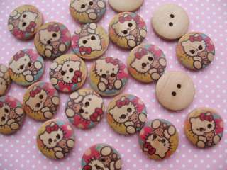 30 Lt. Brown Wood Hello Kitty Print Buttons/Kids 20mm  