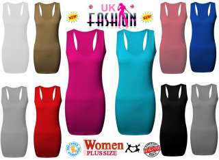 New Ladies Racer Back Bodycon Plus Size Muscle Vest Stretch Maxi Long 