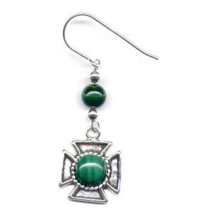  Celtic Malachite Cross Earrings Sterling Silver Jewelry 