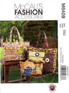 McCalls Pattern M6409 Bags Purses Handbags Totes sewing lined pockets 