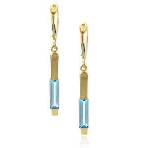  14K Yellow Gold Blue Topaz Earrings Jewelry