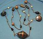   60 Inch Long Metal Lampwork Glass Black Copper Stone Bead Necklace