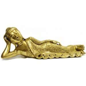 Buddha Laying Lying Gold Leaf Figure Statue Nautical Tropical Home 