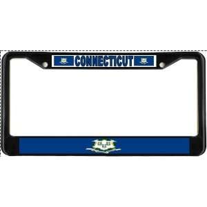  Connecticut CT State Flag Black License Plate Frame Metal 