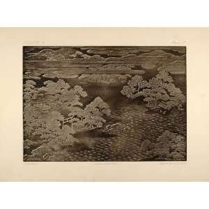  1883 Japanese Lacquer Box Lid Landscape Heliogravure 