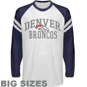 Denver Broncos White Wide Stripe Logo Big Sizes Long Sleeve T shirt 
