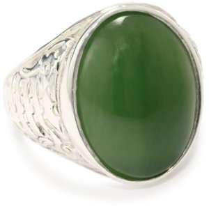   Alberto Juan Ancient China Sterling Oval Jade Ring, Size 7: Jewelry