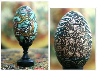JATAYU EAGLE~~Hand Painted Decorative Wood Egg with Sta  