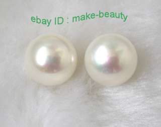   12mm round white freshwater pearls earrings 14K gold stud  