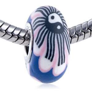  Pandora Style Bead Yin Yang Blue European Charm Bead Fits 