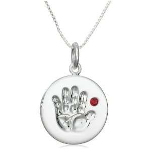    Sterling Silver July Birthstone Handprint Pendant, 18 Jewelry