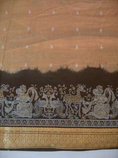 Brown Pure Silk Vintage Antique Sari Saree Fabric Free  
