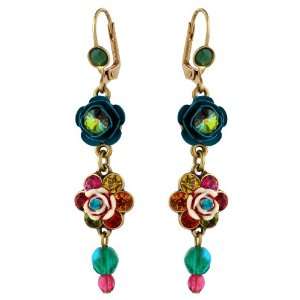  Dangle Earrings Adorned with Vintage Roses, Green and Multicolor 