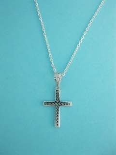 Sterling Silver CZ Baby Cross Charm Necklace Childrens Kids 16 Inch 7 