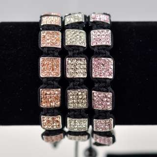PC Fashion Unisex 10mm Crystal Pave Square Beads Macrame Bracelet 