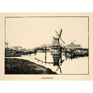  1886 Print Zaandam Town Netherlands Windmill North Holland 