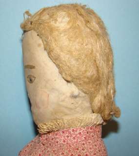 Antique 19thC Primitive Cloth Rag Doll in Pink Calico  