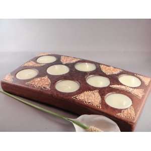   Terracotta Rectangular Candle with Eight Holes   Brown