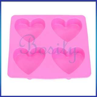 Silicone 4 Holes Heart Cup Cake Jelly Chocolate Soap Mold Muffin 