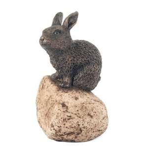   Beautiful Cute Bronze Bunny Rabbit On A Stone Figurine