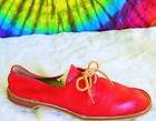 vtg 60s red leather lace up flats oxfords shoes