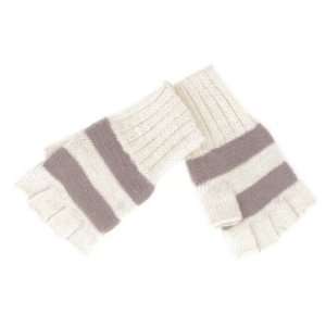 Fingerless Gloves W/ Stripes And Fleece Lining White Adult