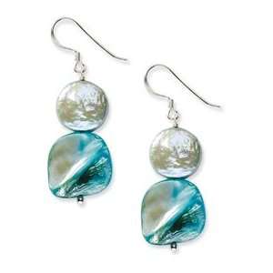   Blue Mother of Pearl & Freshwater Cultured Pearl Earrings: Jewelry