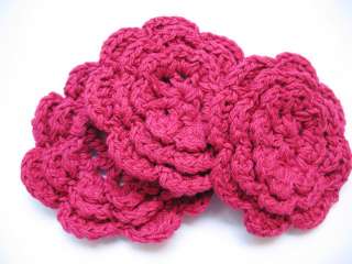 10 Large Crochet Cotton Flower 2 1/2 Trim Hot Pink  