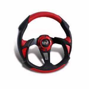   JDM Black with Stitched Red PVC Leather Steering Wheel: Automotive