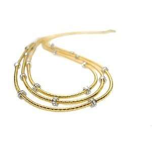 18K Yellow Gold Multi strand Hand Woven Necklace With Diamond Roundels
